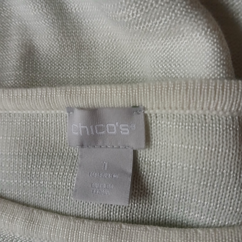 Chico's White & Green Ombre Boat Neck Sweater Medium - Picture 7 of 8